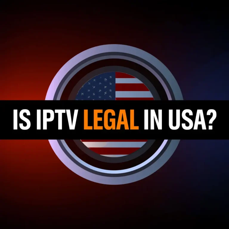 Is IPTV legal in USA banner showing American flag with bold headline text